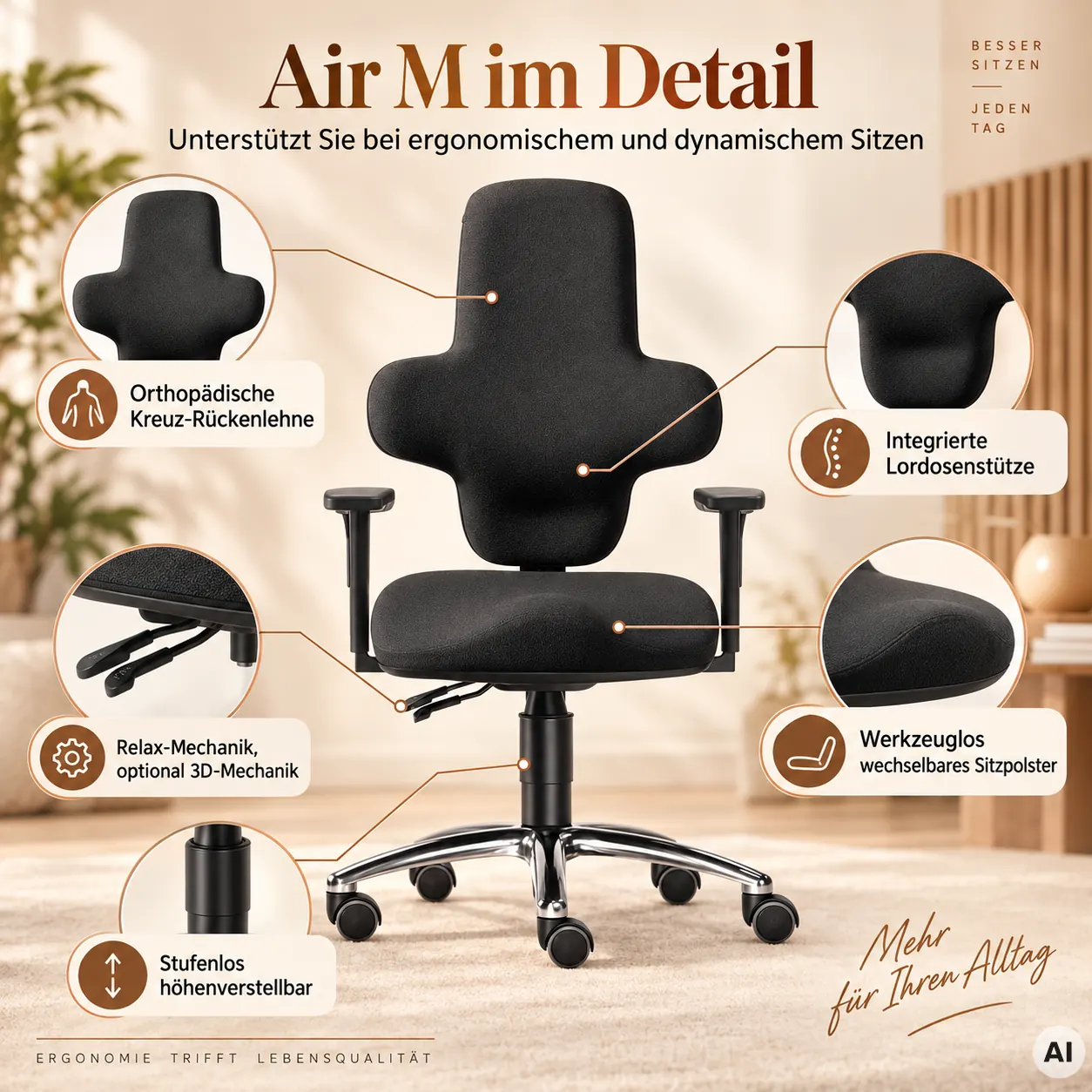 Air M - Rückenfreundlicher Bürostuhl