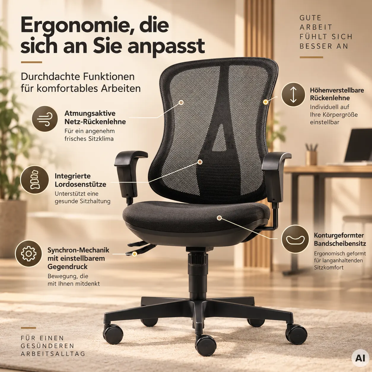 Flash Net M - Ergonomischer Netz-Drehstuhl